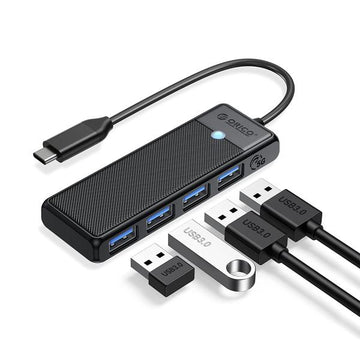 ORICO Type-C to USB 3.0 Hub – 4-Port High-Speed Adapter (Model: PAPW4A-C3-015-BK-EP, Black)