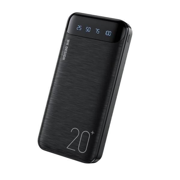 Remax WK WP‑163 20 000 mAh Power Bank – Dual 2.1A USB Outputs, LED Display, Micro/USB‑C Inputs (Black)