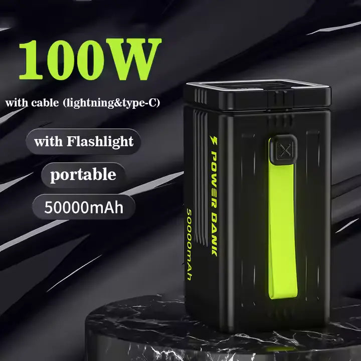 FAXITE Y50 50000mAh Power Bank – 22.5W Fast Charging, LED Light, High-Capacity Portable Charger (Black)
