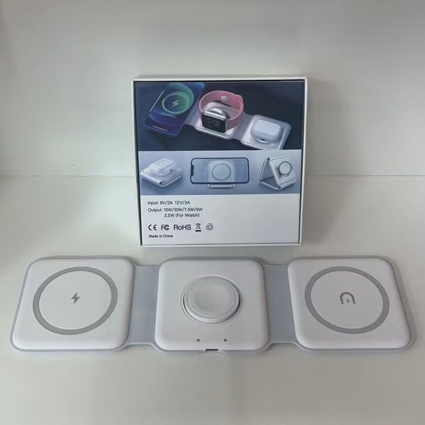 15W 3-in-1 Magnetic Wireless Charging Stand – Fast Induction Charger for Phone, Earbuds & Smartwatch