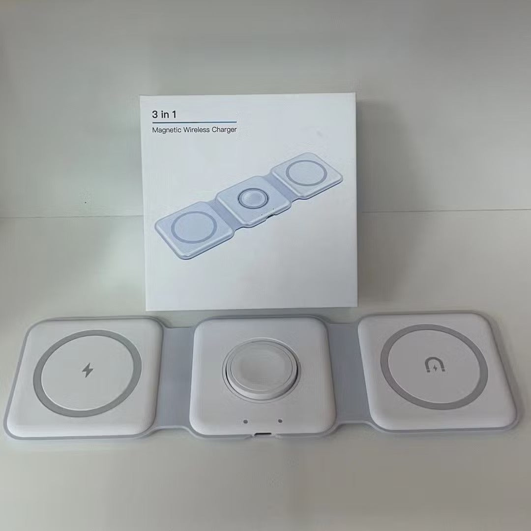 15W 3-in-1 Magnetic Wireless Charging Stand – Fast Induction Charger for Phone, Earbuds & Smartwatch
