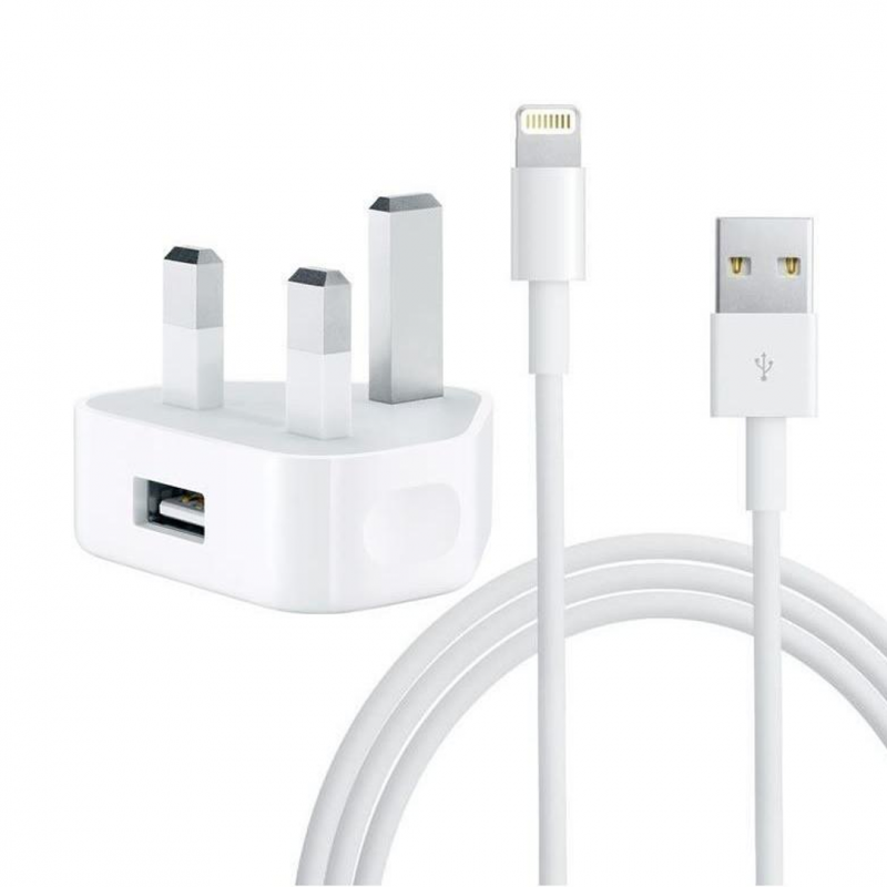 iPhone 5W USB Power Adapter with Lightning to USB Cable – UK 3-Pin Plug