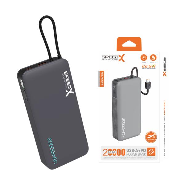 SPEEDX SP-S285 20000mAh Power Bank | 22.5W Super Fast Charging | Dual USB & Type-C | High-Capacity Portable Charger