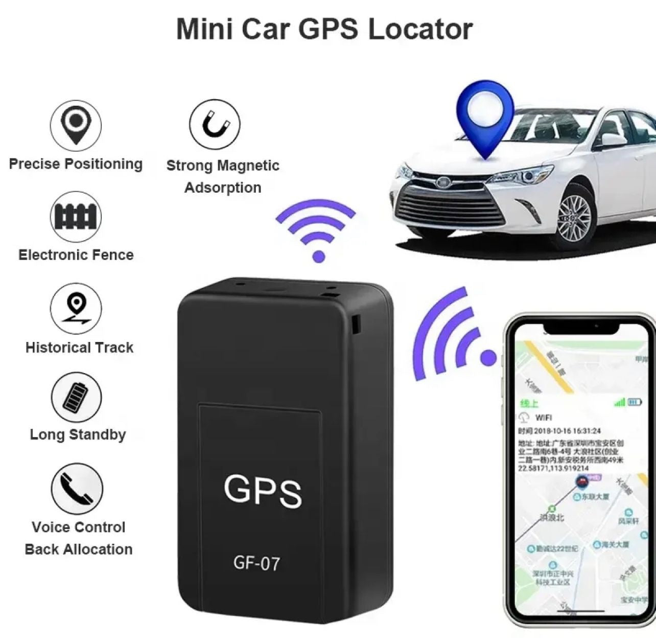 GPS Mini Tracker Long Battery Backup Locator Car/Bike/Pets/Kids Safety (GF-07)