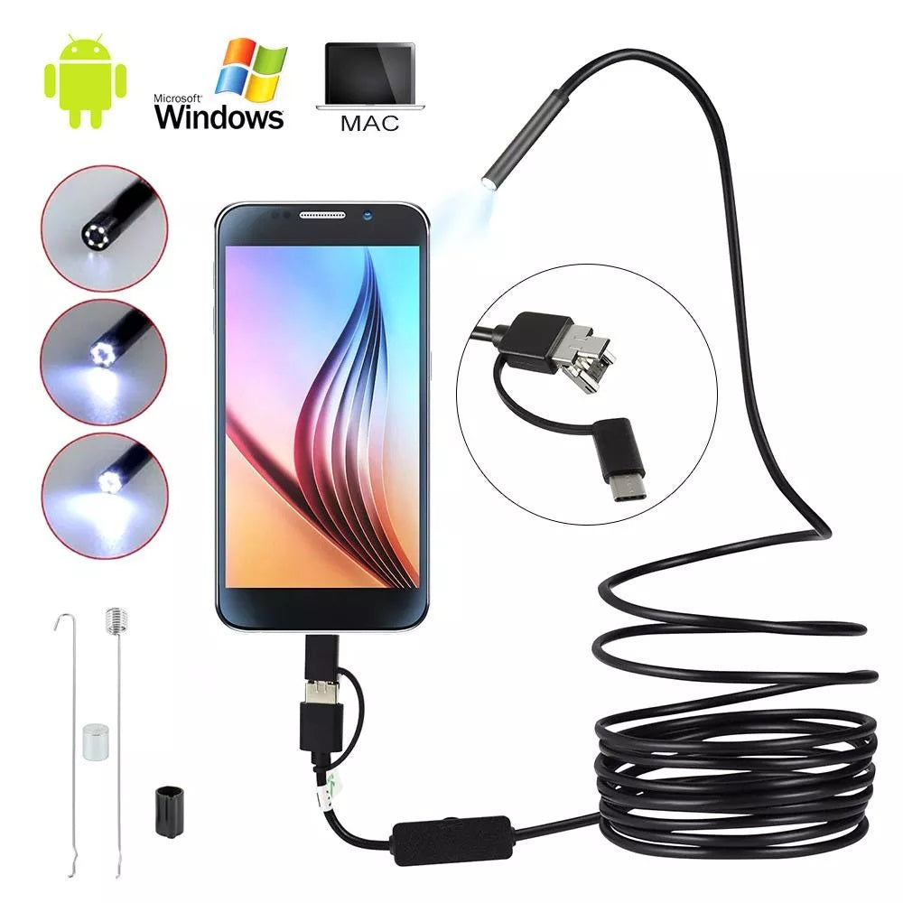 3-in-1 USB Endoscope Camera – 3.5M Waterproof Inspection Cam for Type-C, Micro USB & PC