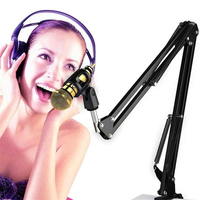 SYGA 35 Metal Cantilever Microphone Desktop Stand – Universal Adjustable Mic Arm (Black)