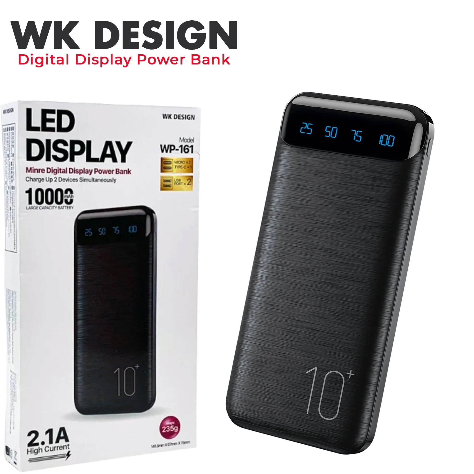 Remax WK WP-163 20000mAh Power Bank – Black | Dual USB Output | High-Capacity Portable Charger