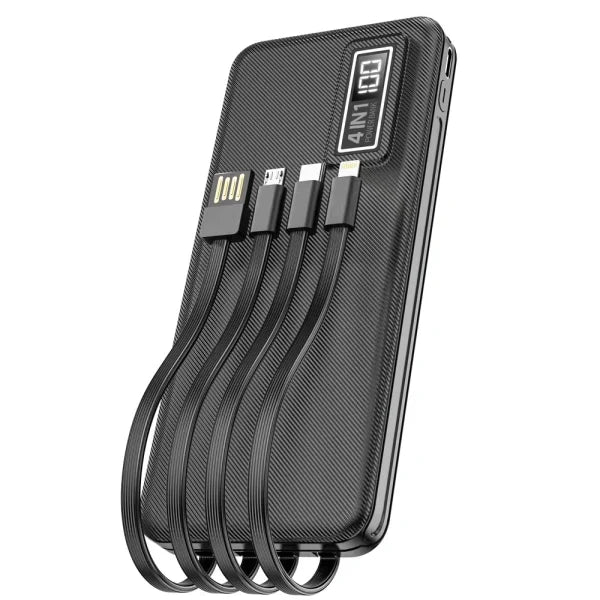 4-in-1 10000mAh Power Bank Branded(Aspor-A300)Slim Li-Polymer Portable Charger (Black)