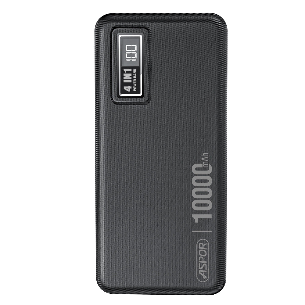 ASPOR A300 10000mAh Original 4-in-1 Power Bank – Black | Li-Polymer Battery