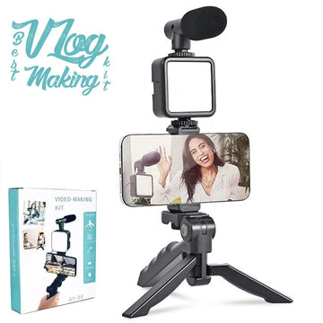 AY-49 Vlogging Kit – Tripod with Triple Ring Light for Video Making & Content Creation
