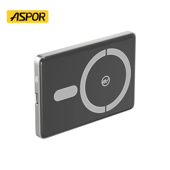 ASPOR A382 10000mAh Wireless Magnetic Power Bank – 37Wh Mini Portable Charger with Fast Wireless Charging
