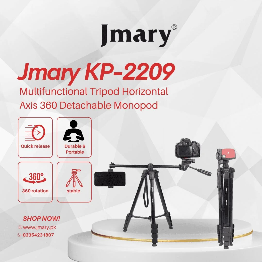 JMARY KP-2209 1.7M Horizontal Axis Tripod with Extendable Arm – Professional Photography Tripod