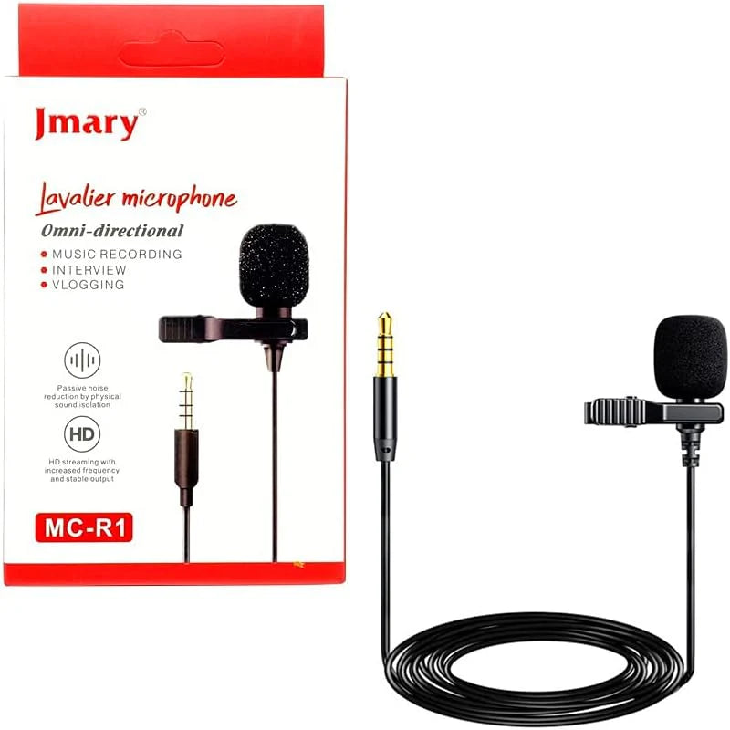 Jmary MC-R1 3.5mm Professional Lavalier Microphone – Clip-On Mic for Clear Audio