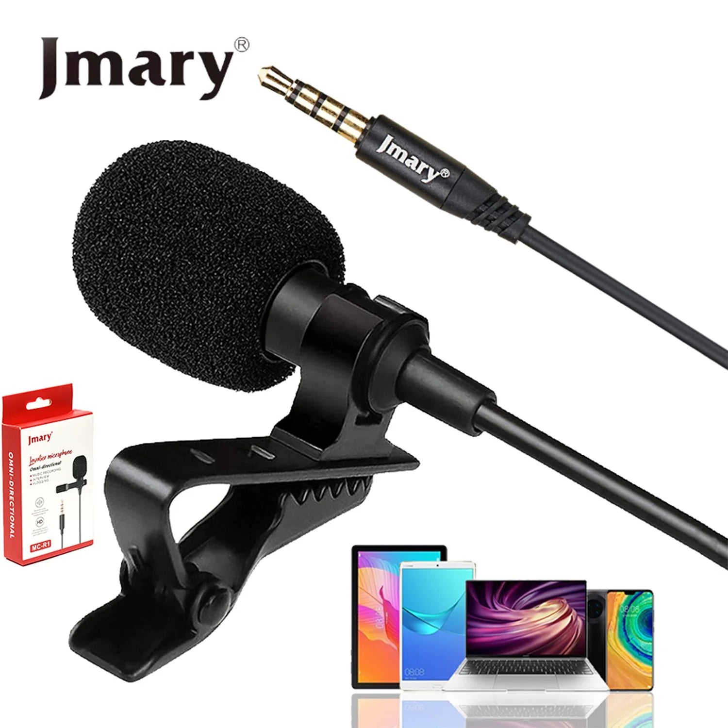 Jmary MC-R1 3.5mm Professional Lavalier Microphone – Clip-On Mic for Clear Audio