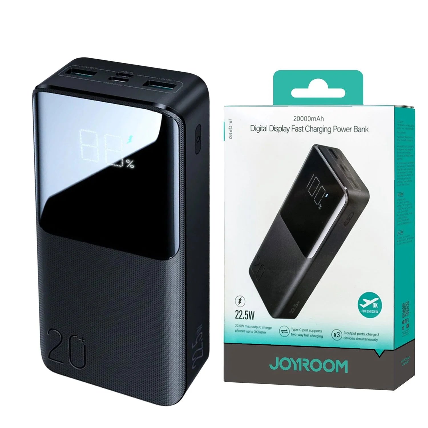 JOYROOM JR-QP192 20000mAh Power Bank | 22.5W Super Fast Charging | Triple Output | Type-C + USB