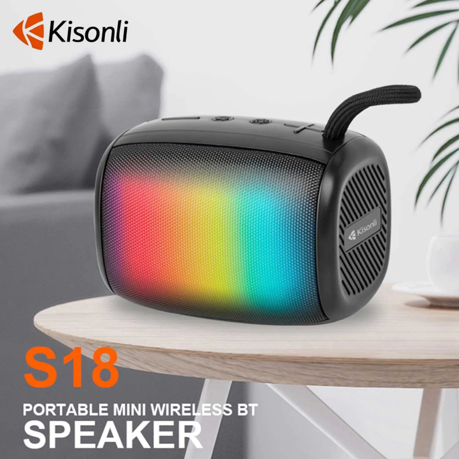 KISONLI S18 RGB Portable Bluetooth Speaker – High-Quality Sound & Colorful LED Lights