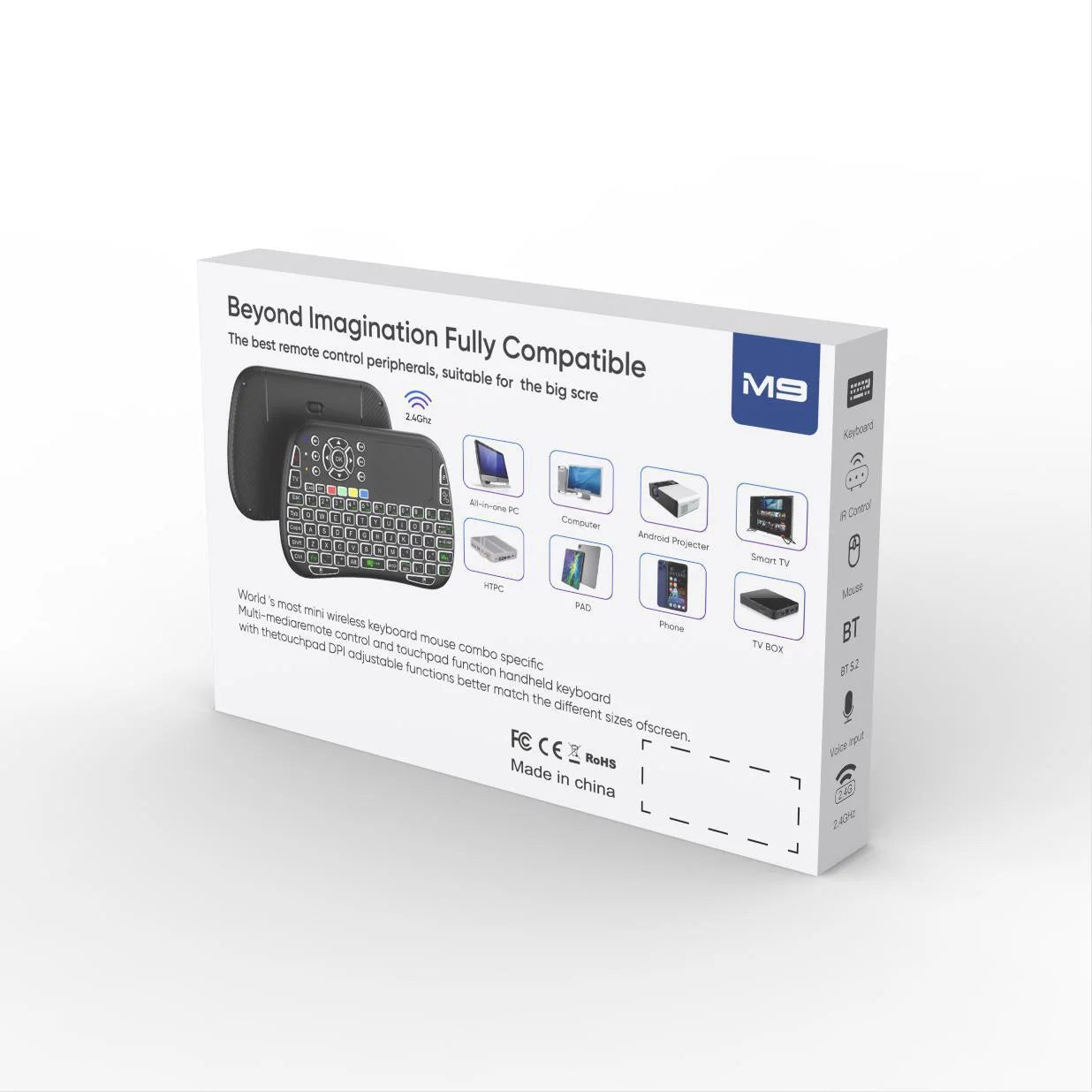 M9 Bluetooth Mini Wireless Keyboard – 7-Color Backlit with 2.4G Air Mouse & Touchpad