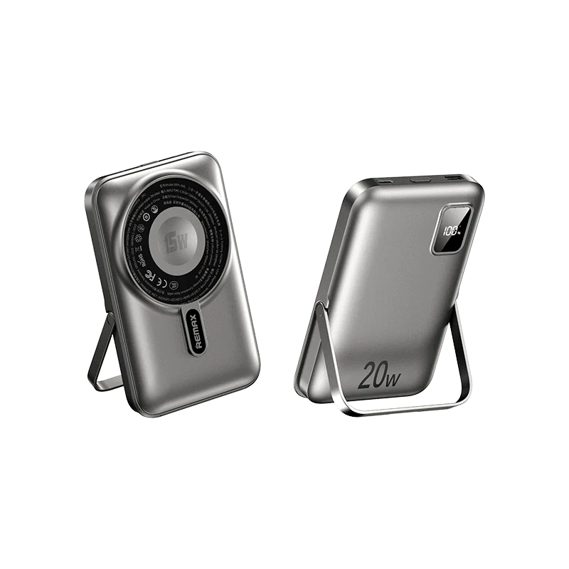 REMAX RPP-695 3-in-1 Power Bank 22.5W + PD 20W with 15W Wireless Charging & Foldable Stand – Grey