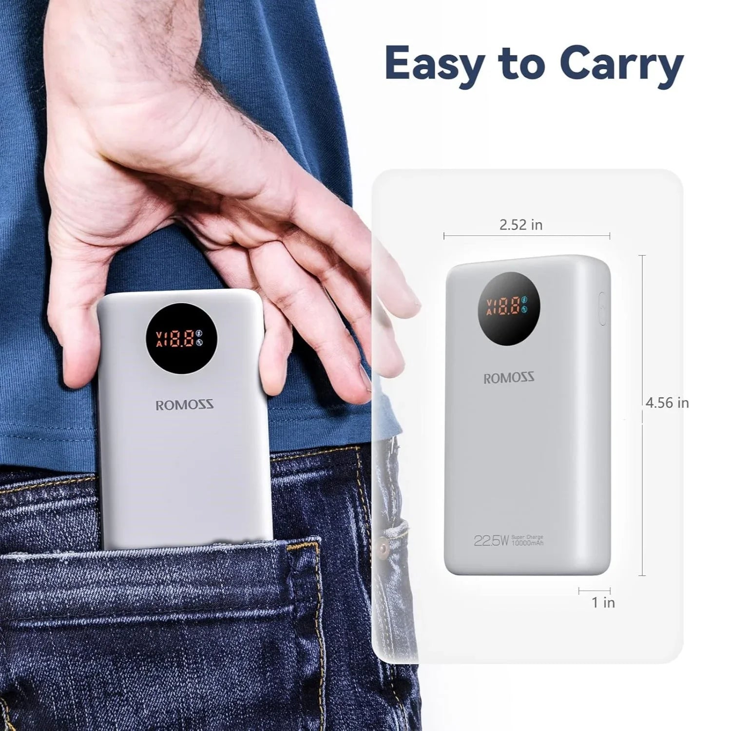 ROMOSS SW10PF 10000mAh Power Bank – 22.5W Fast Charging, LED Digital Display, Compact Portable Charger