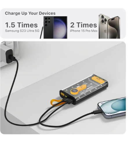 20000mAh Transparent Power Bank – 66W High-Speed Charging with PD 20W