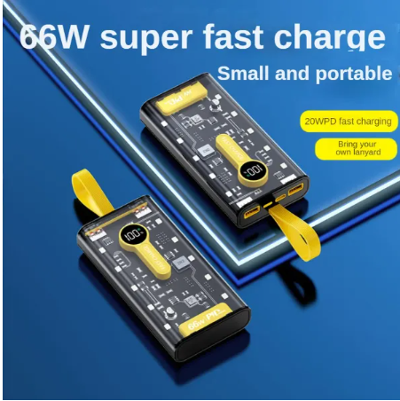 20000mAh Transparent Power Bank – 66W High-Speed Charging with PD 20W
