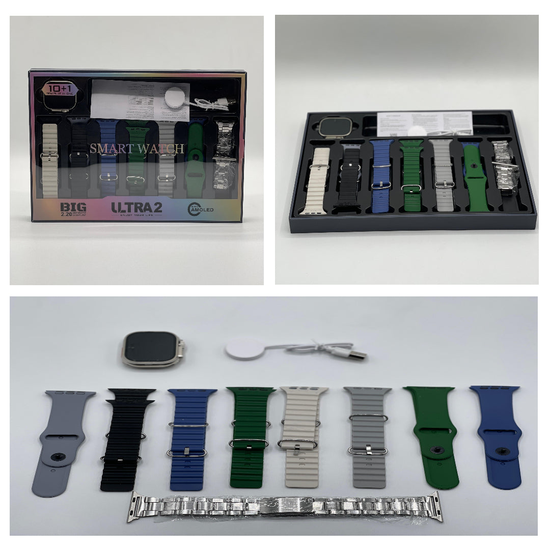 Smartwatch With 10 Stripes | Big 2.20 Ultra 2 Smart Watch – Best Quality Smart Watch With 10 Multiple Straps – Smart Watch – Digital Watch