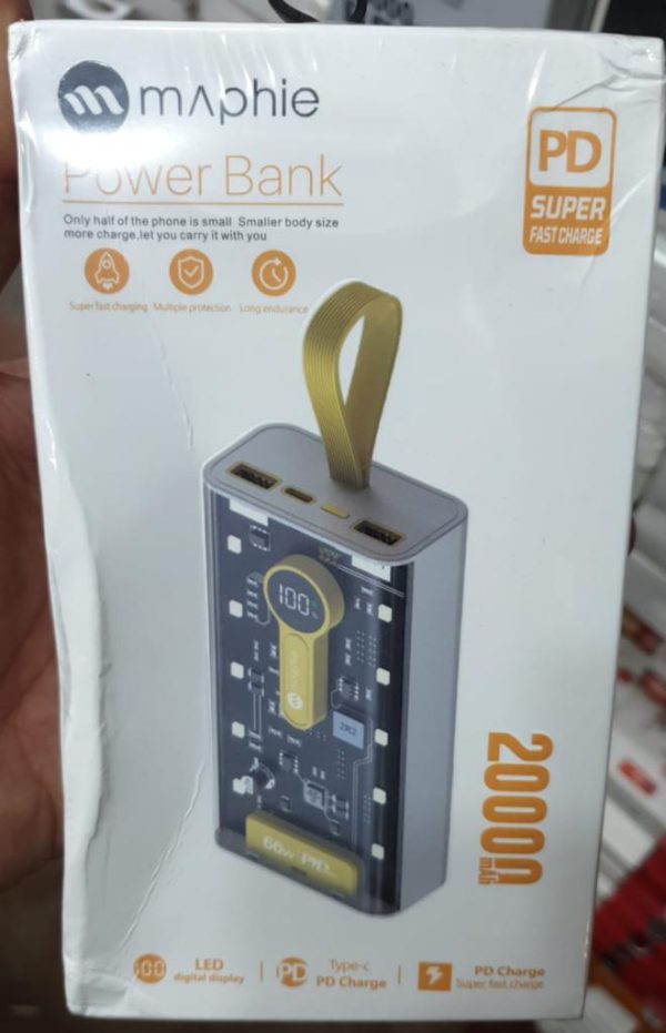 20000mah 66W Transparent Power Bank Portable Fast Charging PD 22W External Battery Charger Powerbank For Iphone Xiaomi