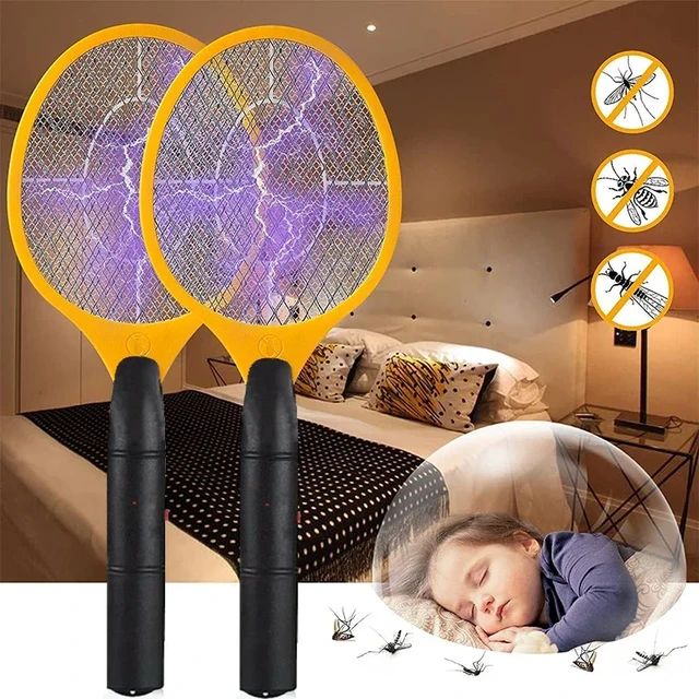 Electric Mosquito Killer Racket 2 In 1 Led Flash Light (battery Operated) (random Color)