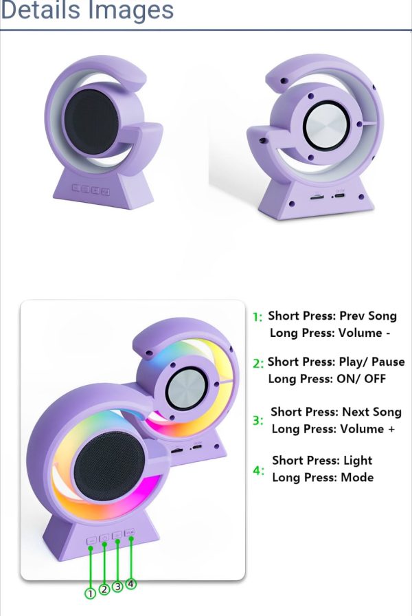 Bx-39 Mini G Wireless Speaker With Rgb Light & Wireless Charging – Portable Bluetooth 5.3 Speaker & Bedside Lamp