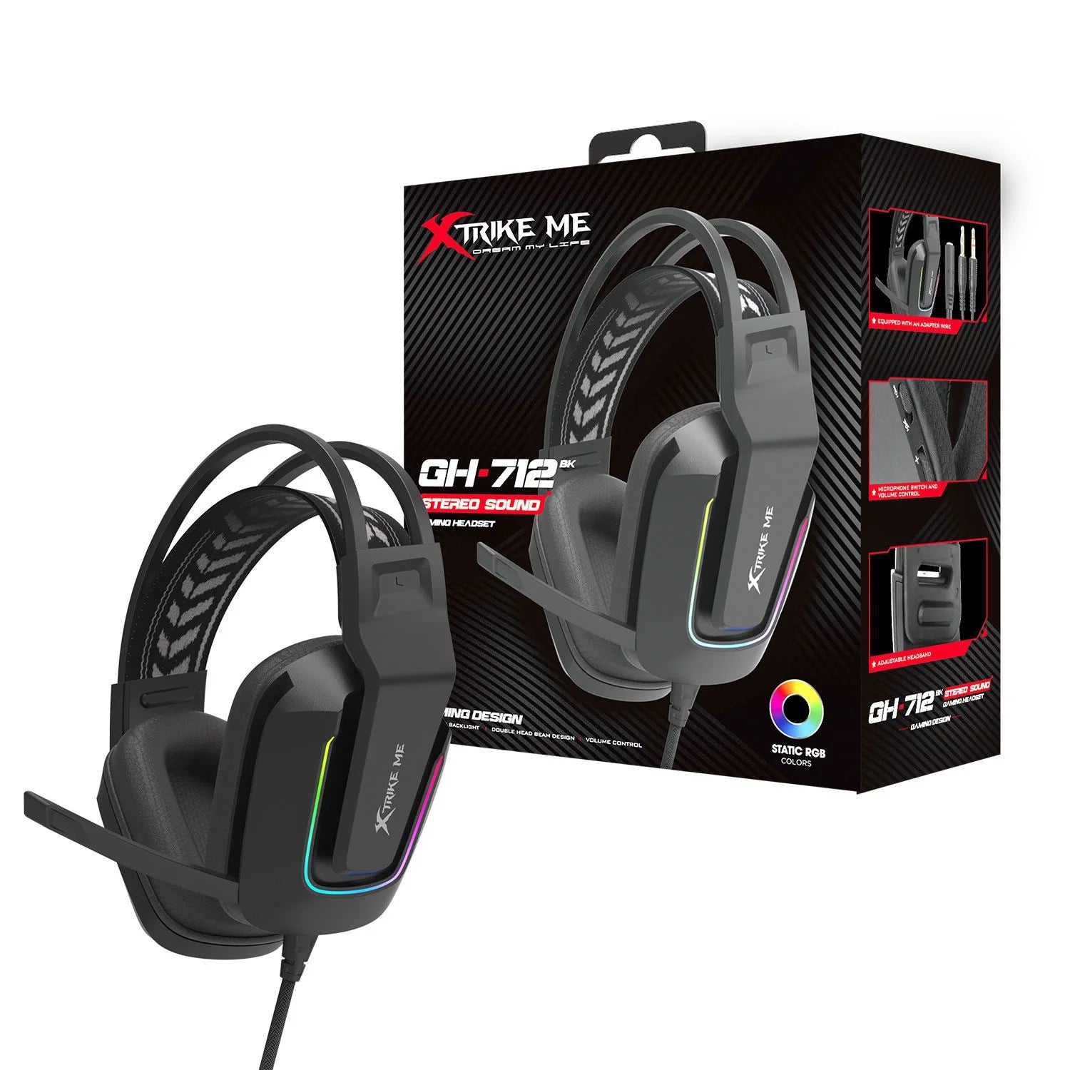XTRIKE ME GH712 RGB Gaming Headset – Noise Reduction Microphone | Black