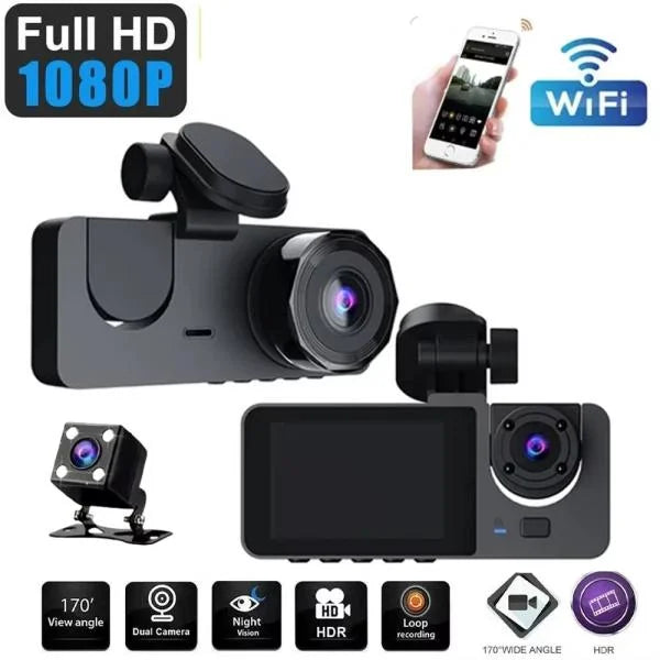 Y15 3-Channel WiFi Dash Cam – 1080P HD, Night Vision & Reverse Parking Monitor