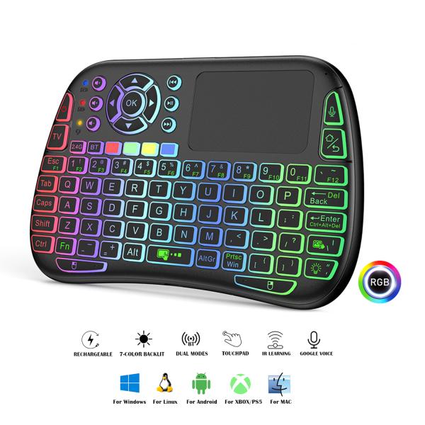 M9 Bluetooth Mini Wireless Keyboard – 7-Color Backlit with 2.4G Air Mouse & Touchpad
