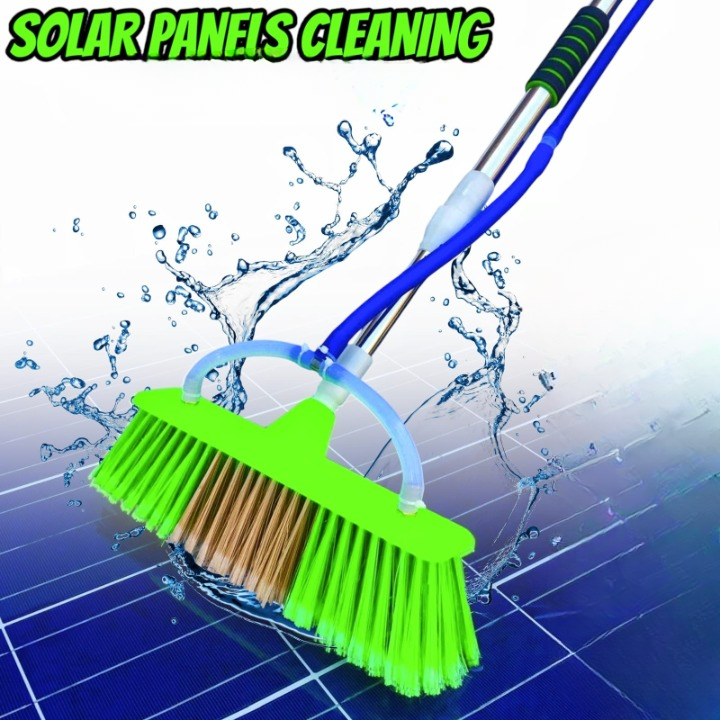 6ft Extendable  Steel Solar Panel Cleaning Brush With Water Flow System Long Reach Rod, Soft Bristle Head For Streak-free, Efficient Solar Panel Maintenance | Solar Panel Cleaning Brush (without Box)