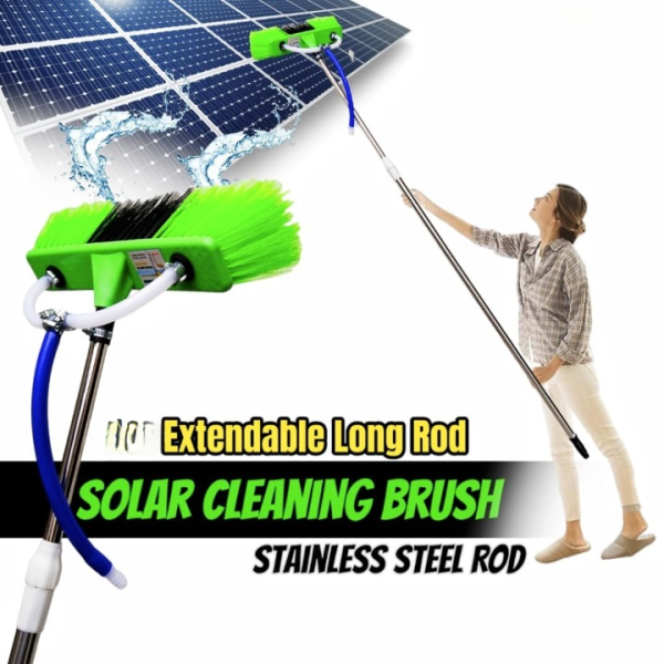 6ft Extendable  Steel Solar Panel Cleaning Brush With Water Flow System Long Reach Rod, Soft Bristle Head For Streak-free, Efficient Solar Panel Maintenance | Solar Panel Cleaning Brush (without Box)