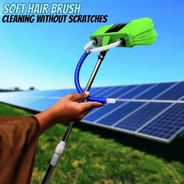 6ft Extendable  Steel Solar Panel Cleaning Brush With Water Flow System Long Reach Rod, Soft Bristle Head For Streak-free, Efficient Solar Panel Maintenance | Solar Panel Cleaning Brush (without Box)