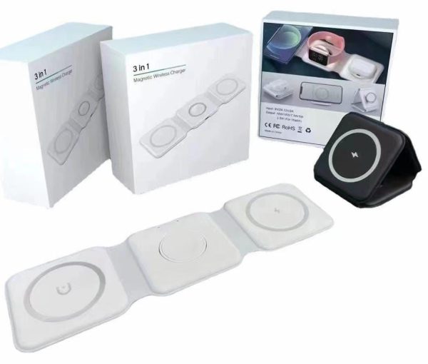 15W 3-in-1 Magnetic Wireless Charging Stand – Fast Induction Charger for Phone, Earbuds & Smartwatch