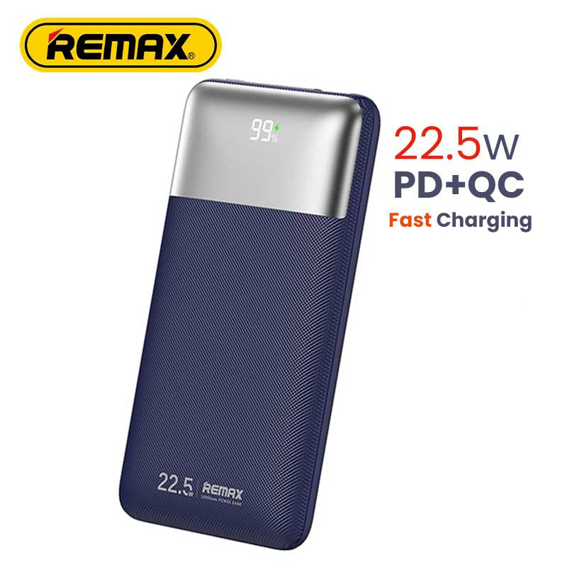 REMAX Kiyuan Series RPP-5 10000mAh Power Bank – 20W PD + 22.5W QC Fast Charging, Dual Output, Dark Blue