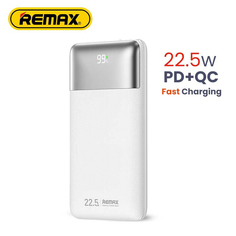 REMAX Kiyuan Series RPP-5 10000mAh Power Bank – 20W PD + 22.5W QC Fast Charging, Dual Output, White