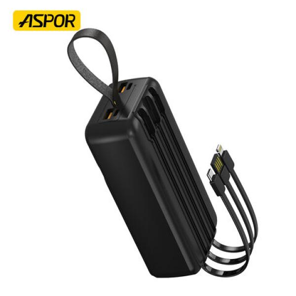 ASPOR A317 30000mAh Power Bank – 22.5W Fast Charging with 3 Built-in Cables (Black)