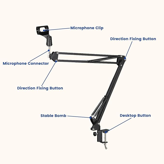 SYGA 35 Metal Cantilever Microphone Desktop Stand – Universal Adjustable Mic Arm (Black)