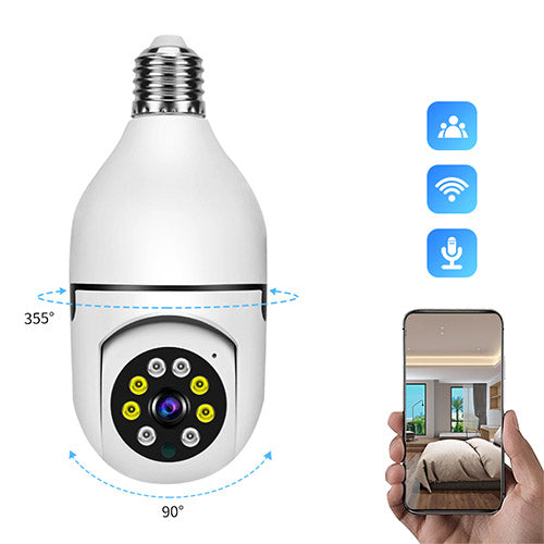 Speed-X SP-E27 Bulb Camera 1080P WiFi | 360° Panoramic Security Camera with Night Vision, Two-Way Audio, Motion Detection & V380Pro App