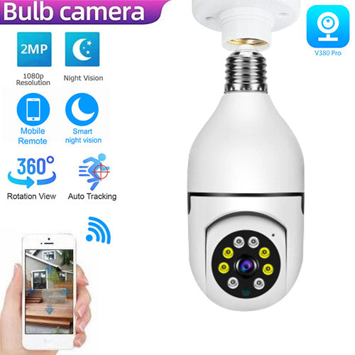 Speed-X SP-E27 Bulb Camera 1080P WiFi | 360° Panoramic Security Camera with Night Vision, Two-Way Audio, Motion Detection & V380Pro App
