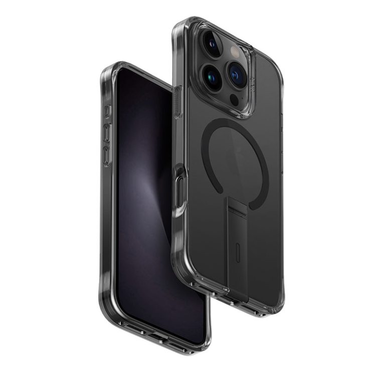 UNIQ Eleva Magclick Charging Compatible Phone Case with stand for iPhone 16 Pro Max – Black