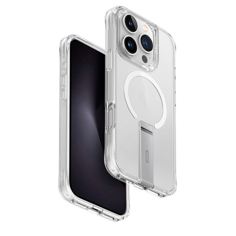 UNIQ Eleva Magclick Charging Compatible Phone Case with stand for iPhone 16 Pro Max – Clear
