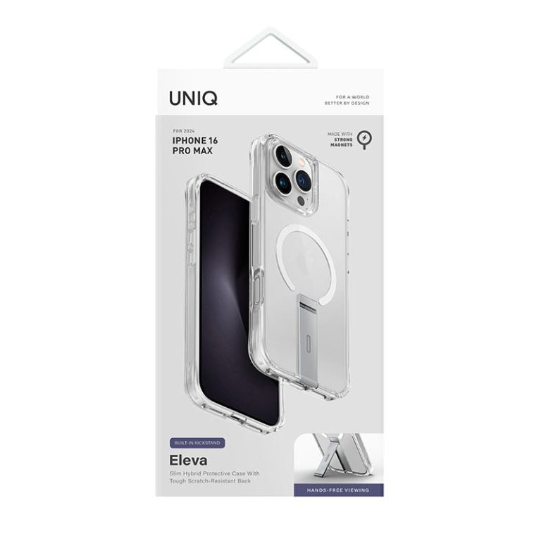 UNIQ Eleva Magclick Charging Compatible Phone Case with stand for iPhone 16 Pro Max – Clear