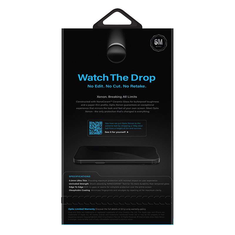UNIQ Optix Xenon Nanoceram Glass Screen Protector for iPhone 16 Pro Max (2024)