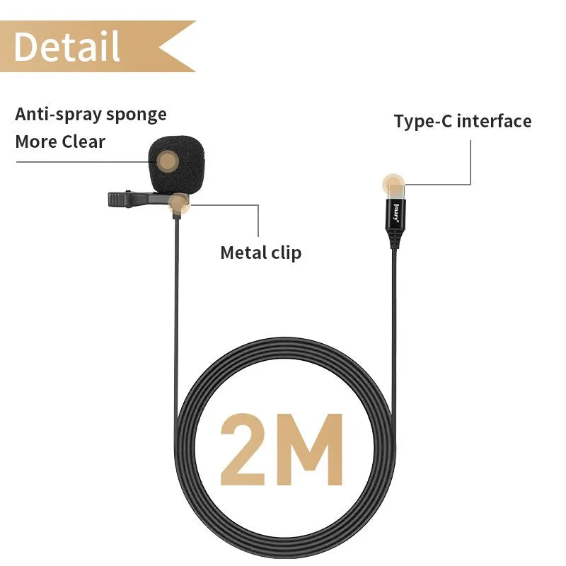 JMARY MC-R2 Type-C Lavalier Microphone – Clip-On Mic for Android & USB-C Devices