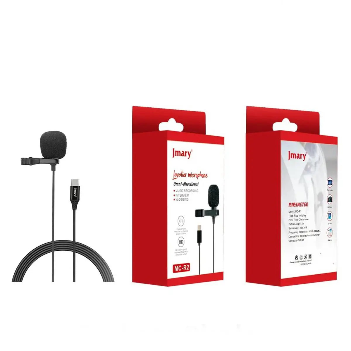 JMARY MC-R2 Type-C Lavalier Microphone – Clip-On Mic for Android & USB-C Devices