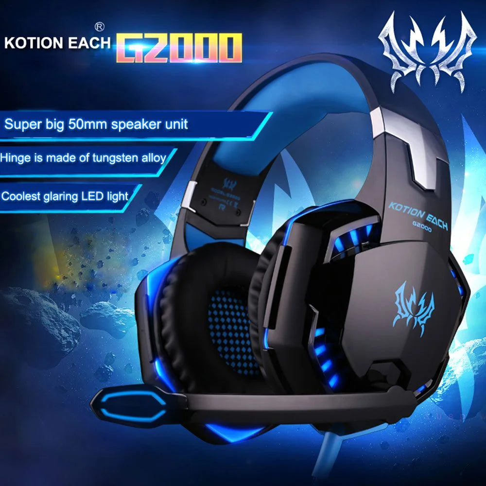 KOTION EACH G2000 Stereo Gaming Headset – Wired Headphones with Deep Bass, LED Light & Mic
