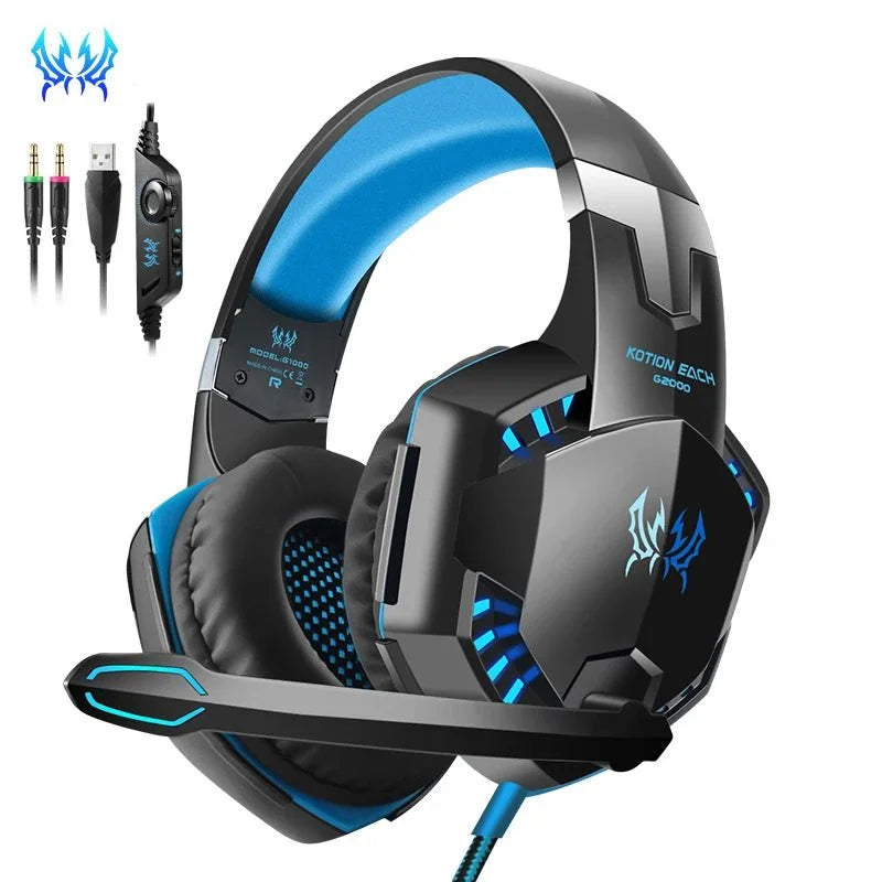 KOTION EACH G2000 Stereo Gaming Headset – Wired Headphones with Deep Bass, LED Light & Mic